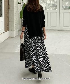 マキシ | ドッキングワンピース 長袖ワンピース 秋ワンピース 切替 フレアワンピース Aライン ロングワンピース レイヤード風 ライトスウェット Tシャツ切り替え