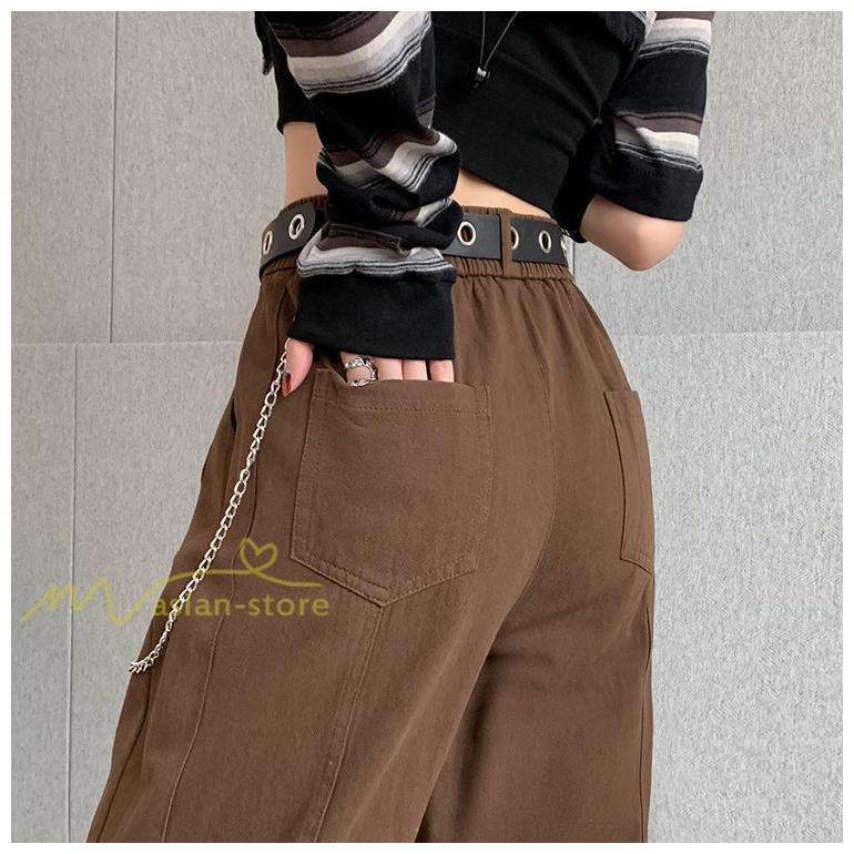 ワイドパンツ | レディース ロング丈 ストリート風 ロングパンツ シンプル 秋冬コーデ 体型カバー ウエストゴム お出かけ ポケット ハイウエスト ゆったり