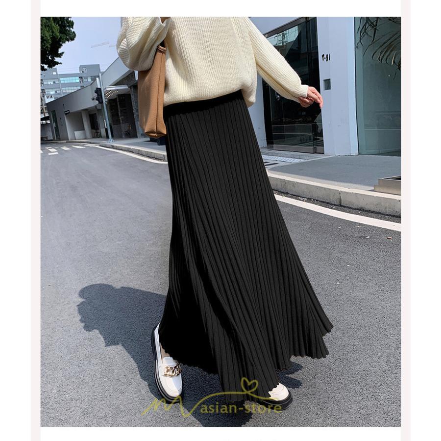 スカート | レディース プリーツ秋 冬 ロング マキシ 落ち感 ウエストゴム ハイウエスト ニット 秋冬コーデ あったか きれいめ おしゃれ カジュアル