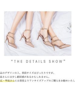 サンダル | レディース エレガント ハイヒール リベット ポインテッドトゥ ピンヒール アンクルストラップ シューズ 痛くない パンプス