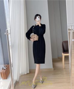 ニットワンピース | シンプル 秋冬 ベーシック 無地 膝丈 ミディアム丈 着痩せ スリット お出かけ 旅行 デート 送料無料 20代30代40代50代 女子会