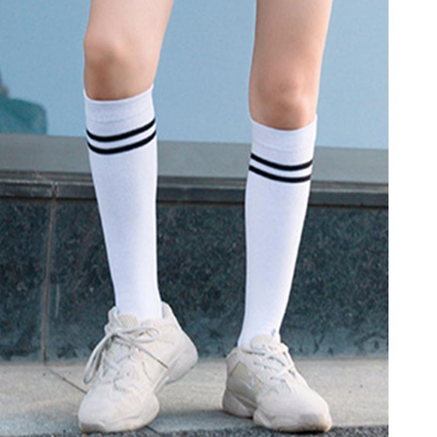 ストール | レディース 2本ライン 通学 ボーダー 靴下 無地 ロングソックス 靴下 綿 ハイソックス