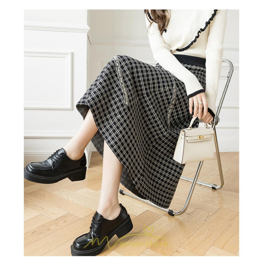 スカート | ロングチェック柄 ニット きれいめ レディース ロング丈 女子会 デート 20代 30代 40代 50代 秋 あったか お出かけ 冬 フレア 高見え 細見え