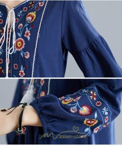 マキシ | ワンピース レディース エスニック風 ボヘミアン ロング丈 ロングワンピース 派手 ゆったり 民族風 長袖 綿麻 リゾート夏 海デート 海外旅行 丸首 秋 高品質