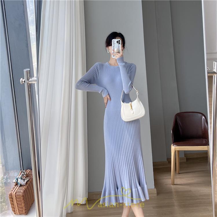 ニットワンピース | ロングワンピース ワンピース レディース ロング丈 秋 冬 マーメイド 着痩せ セクシー 足細効果 韓国風 20代30代40代50代 フェミニン