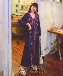 マキシ | ワンピース レディース ロングワンピース ロング丈 マキシ丈 綿麻 長袖 Vネック 花柄 体型カバー ゆったり ゆるっとワンピース リネン 夏 シンプル 秋 かわいい