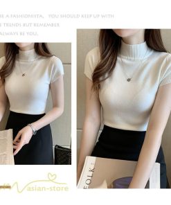 送料無料SALE | サマーニット レディース 半袖 トップス ストレッチ 無地 スリム ニット 可愛い セクシー 柔らか 大人 オフィス 洗えるニット 黒 夏服 夏物 女っぽい 白 OL