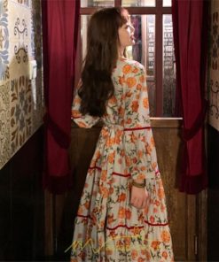 マキシ | ワンピース 七分袖 レディース 夏服  秋服 ロングワンピース マキシ丈 Vネック 民族風 エスニック風 体型カバー カジュアル お洒落 レトロ ハイウエスト