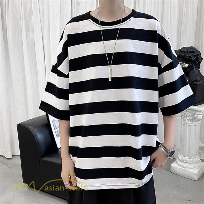 Tシャツ | カットソー 半袖トップス メンズボーダー カジュアル クルーネック ゆったり 夏新作 夏服 シンプル おしゃれ 大きいサイズ 5分袖