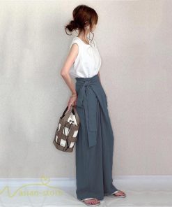 ワイドパンツ | レディース ガウチョパンツ 無地 ロングパンツ 着痩せ 体型カバー カジュアル パンツ おしゃれ 蝶結び かわいい ハイウエスト ゆったり 韓国風