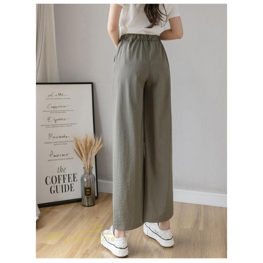 ワイドパンツ | ガウチョパンツ ゆったり ロングパンツ ハイウエストパンツ ウエストゴム カジュアルパンツ 無地 体型カバー レディース おしゃれ 通勤通学