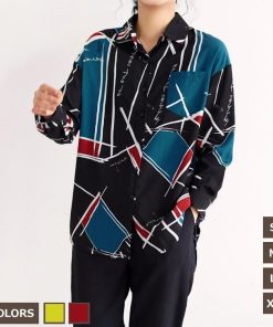 シャツ・ブラウス | シャツ ブラウスシャツ レディース トップス 長袖 ポロネックシャツ ブラウス シャツブラウス 春 夏 秋 レトロ カジュアル シャツ リゾート 幾何学模様