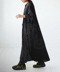 マキシ | ドットワンピース ドッキングワンピース 切替 秋 レディース ロングワンピース 長袖 Aラインワンピース 大人 可愛い ゆったり 30代ワンピース スタンドカラー