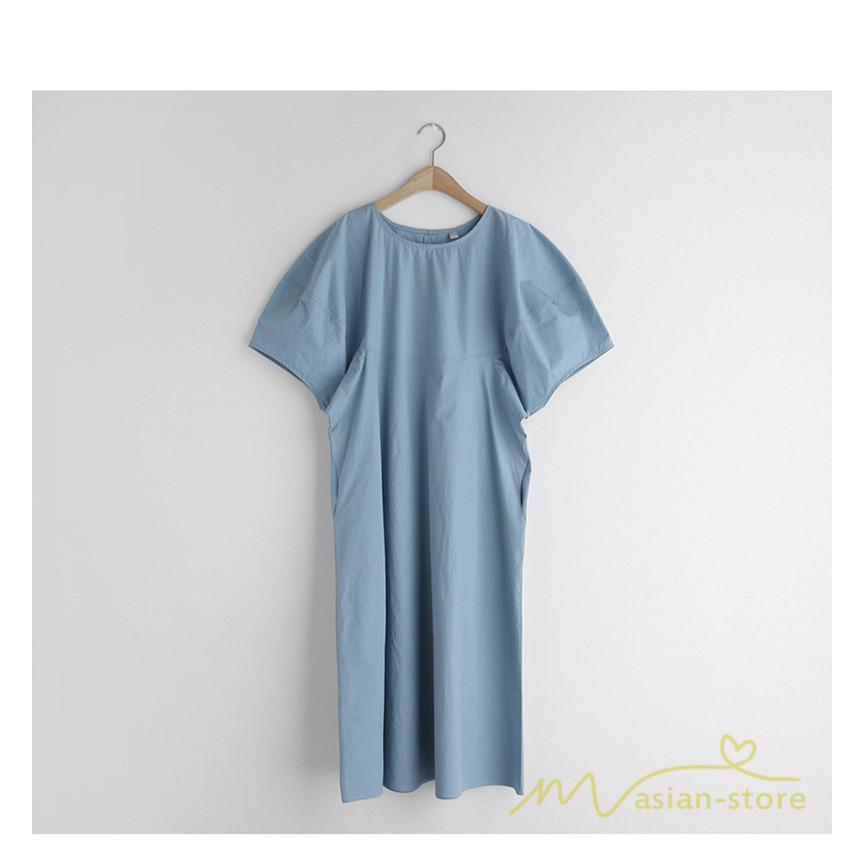 マキシ | ワンピース レディース パフスリーブロングワンピース ハーフスリーブ マキシワンピース ロング丈 半袖 マキシ丈 送料無料 韓国ファッション カジュアル