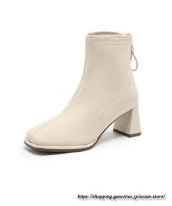 ショートブーツ | レディース 春秋ブーツ スクエアトゥ ブーツ チャンキーヒール 太ヒール 後ろファスナー 靴 通学通勤 黒ブーツ 大人 シューズ ミドルヒール