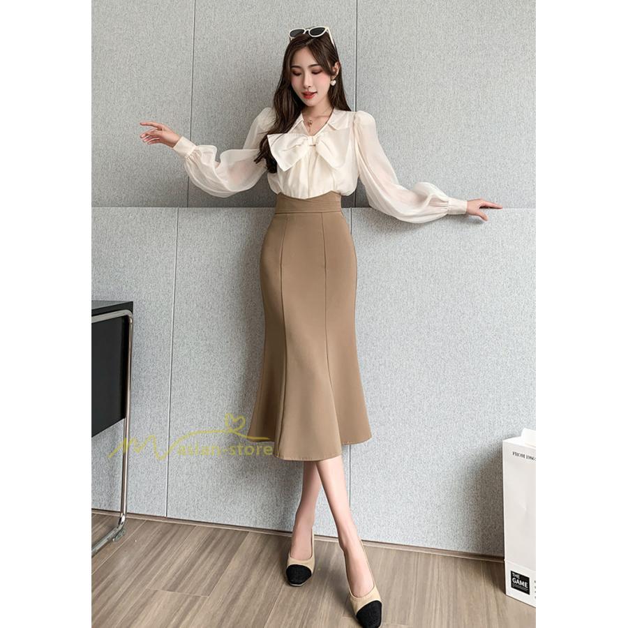 スカート | フィッシュテールレディース 無地 フレア きれいめ 仕事 カジュアル おしゃれ ひざ下丈 ビジネス 大きいサイズ 秋冬コーデ ファスナー OL