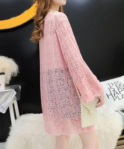 透かし編みトップス | ロングリブカーデ 透け感 カーディガン