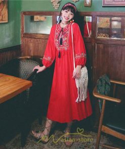 マキシ | ワンピース 長袖 夏 秋 レディース 綿麻 きれいめ ロング リゾート  体型カバー イベント デート デート服 ジャーニー 女子会 旅行 外出 楽ちん エスニック風