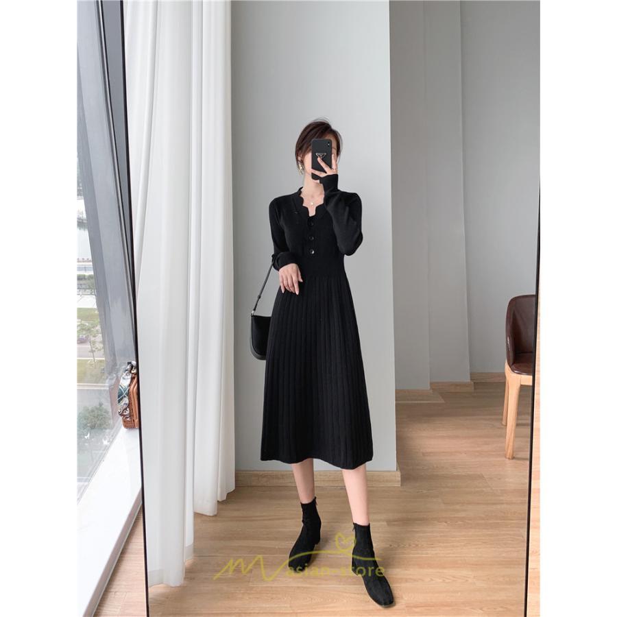 ニットワンピース | ワンピース 春 春服 レディース 長袖 ゆったり 秋 冬 ロング丈 可愛い 2022秋冬 暖か 通勤 おしゃれ デート 20代30代40代50代 女子会 同窓会