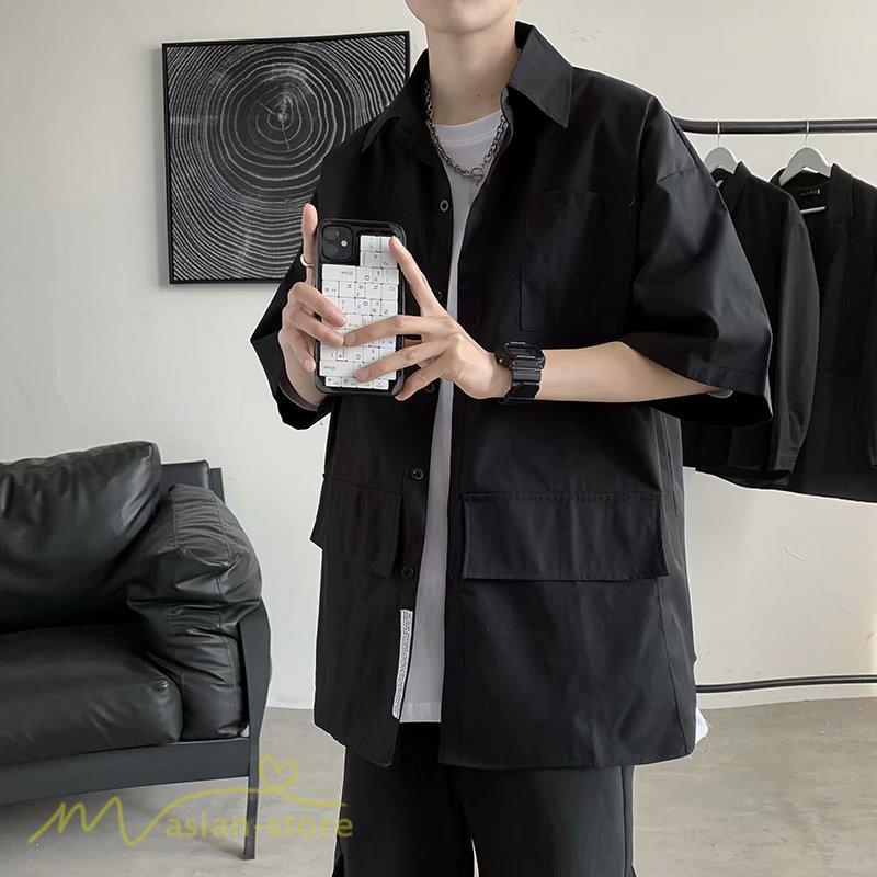 シャツ | メンズ 半袖 トップス ワイドTゆったり 無地 ライトアウター 着回し 夏新作 コーデ 白黒細身 通勤通学 XXL 日常感 大きいサイズ