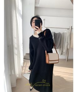ニットワンピース | ワンピース 春 春服 レディース 長袖 ゆったり 秋 冬 ロング丈 可愛い おしゃれ 韓国風 着痩せ お出かけ 暖か 体型カバー 韓国ファッション