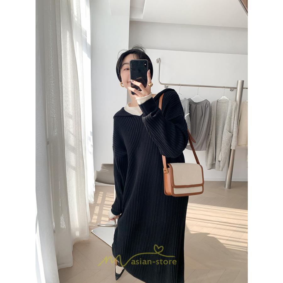 ニットワンピース | ワンピース 春 春服 レディース 長袖 ゆったり 秋 冬 ロング丈 可愛い おしゃれ 韓国風 着痩せ お出かけ 暖か 体型カバー 韓国ファッション
