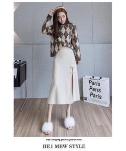 スカート | ニットレディース ボトムス  ロング 秋冬 40代 50代 暖か コーデ 送料無料 スリット 着痩せ 韓国ファッション セクシー ハイウエスト Aライン