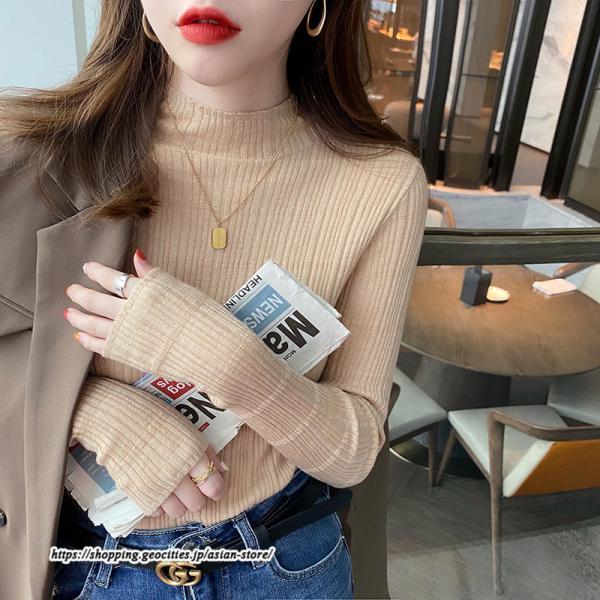 ニット・セーター | カットソー ニット レディース リブニット 長袖 秋冬 春 トップス スリム ストレッチ インナー 無地 プルオーバー 着痩せ 長袖ニット 通学通勤 長袖カットソー