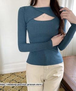 ニット・セーター | カットソー ニット レディース リブニット 長袖 秋冬 春 トップス スリム ストレッチ インナー 無地 長袖ニット プルオーバー 着痩せ 長袖カットソー 通学通勤