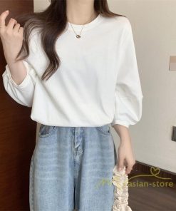 tシャツ・カットソー | 7分袖Tシャツ レディース Tシャツ 夏服 秋物 夏秋物 トップス 夏秋服 パフスリーブ ゆったり 無地 丸首 秋コーデ 春夏秋 可愛い 20代30代 40代50代 夏コーデ
