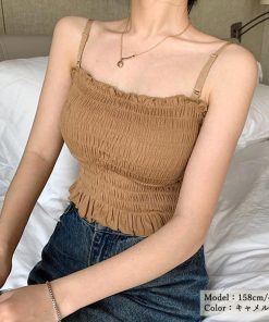 キャミソール | インナー ベアトップ レディース ストラップ付き チューブトップ トップス 韓国ファッション ストレッチ ギャザー飾り フリル