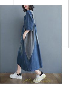 デニムワンピース | ワンピース レディース 夏 ロング丈 春 秋 七分袖 切り替え 大きいサイズ ゆったり 人気 体型カバー 20代30代40代 送料無料 着痩せ