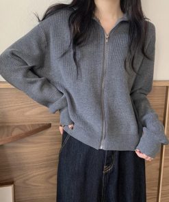 カーディガン | ジップアップニットブルゾン 韓国風 秋冬