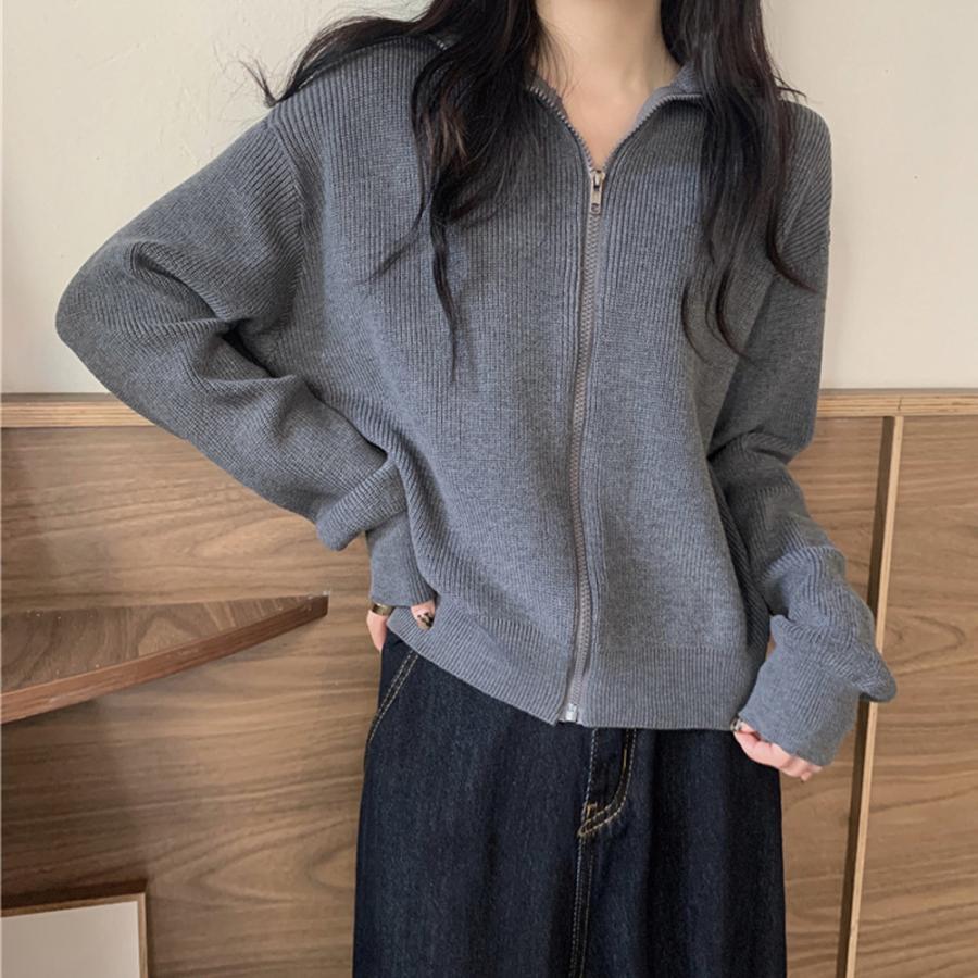 カーディガン | ジップアップニットブルゾン 韓国風 秋冬