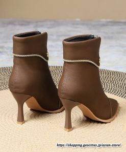 ショートブーツ | レディース 春秋ブーツ ポインテッドトゥ ブーツ ピンヒール フロントファスナー 靴 シューズ ハイヒール 黒ブーツ 30代 上品 大人 おしゃれ