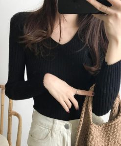 ニット・セーター | Vネック リブニット きれいめ ニット タイト シンプル おしゃれ レディース トップス 長袖