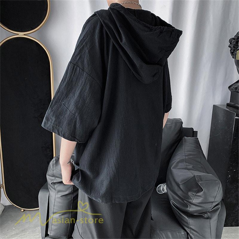 Tシャツ | トップス メンズ カットソー パーカー フード付き カジュアル 無地 7分丈 ゆったり 大きいサイズ 20代 30代 夏新作 ルームウェア 体型カバー シンプル