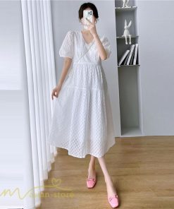 ワンピース | マタニティレディース 着痩せ 韓国風 夏新作 マタニティウェア 上品 カジュアル Vネック 産前産後 上品 サマーワンピース マタニティ ひざ下丈