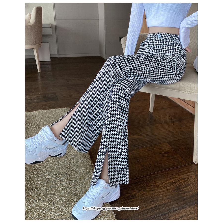 チノ・テーパード・ジョガー・スキニーパン | パンツ レディース フレアパンツ ロングパンツ 千鳥格柄 スリット カジュアル ハイウエスト ワイドパンツ トレンド おしゃれ 送料無料 楽ちん お出かけ かわいい