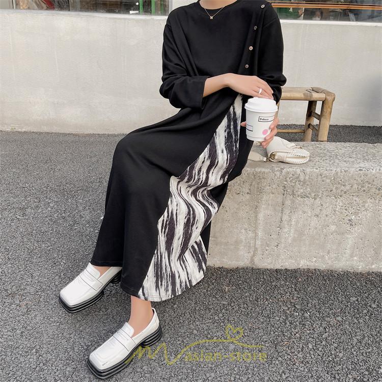 マキシ | ドッキングワンピース 秋 レディース 長袖ワンピース ロングワンピース 切り替えワンピース フェイク レイヤード風 お呼ばれワンピース ゆったり 大きいサイズ