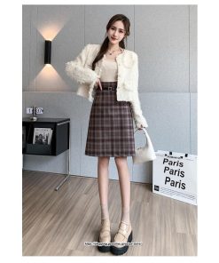 スカート | ミモレ丈 ひざ丈 レディース チェック柄 体型カバー 着痩せ Aライン ハイウエスト 上品 2022新作 通勤 秋冬コーデ オシャレ 韓国風 キレイめ