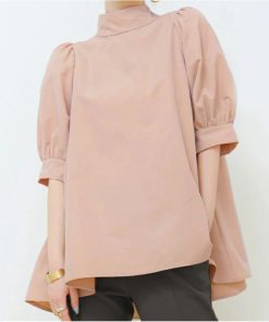 シャツ・ブラウス | ブラウス レディース 半袖 パフスリーブ ノーカラー ハイネック リボン 後ろリボン フォーマル 春夏 2way フレア 20代30代40代50代 通勤通学 蝶結び エレガント