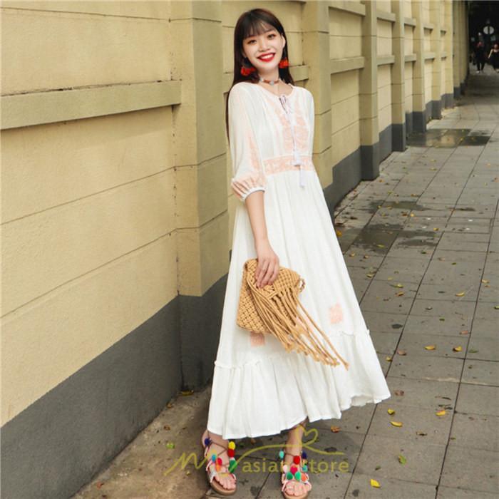 マキシ | ワンピース きれいめ レディース 夏 秋 ロング 上品 大人 七分袖 お出かけ 高見え 赤 白 黄色 上質 20代 50代 40代 ゆったり リゾート 30代 旅行 体型隠し