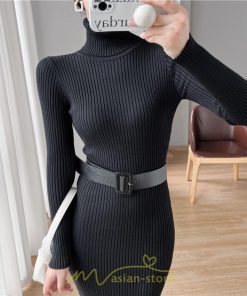 ニットワンピース | レディース 冬 きれいめ ニットフレア ロング おしゃれ タートルネック 秋冬 送料無料 可愛い 20代30代40代50代 ベルト付き おしゃれ 通勤