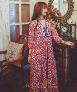 マキシ | ワンピース 個性的 ロングワンピース マキシワンピース エスニック 幾何学柄 リゾート ワンピ カジュアル 春夏 20代30代40代50代 ゆったり 大人 体型カバー