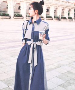 オールインワン | 長袖 ロング ウエストマーク ワンピース ミモレ丈 体型カバー ワンピース 着やせ 春秋 シャツワンピース おしゃれ レディース