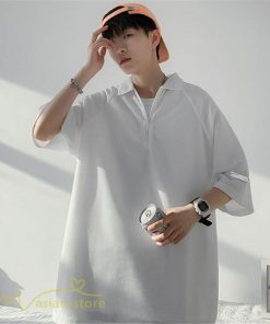 Tシャツ | ポロシャツ メンズ シャツ トップス 半袖 無地 シンプル カジュアル 夏新作 大きいサイズ 黒 白 ゆったり サマーシャツ ファスナー 大きいサイズ 体型カバー