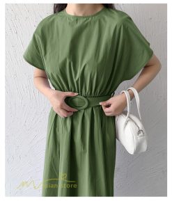 マキシ | 夏ワンピース ロングワンピース フレア 無地 半袖 ベルト付き Aラインワンピース レディース ワンピ 可愛い 体型カバー 大きいサイズ ゆったり カジュアル