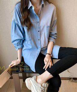 シャツ・ブラウス | シャツ レディース デニムシャツ シャツブラウス 秋コーデ 長袖 デニム 切り替え きれいめ ストライプ カジュアル 上品 2XL 秋 大きいサイズ 春 ライトアウター