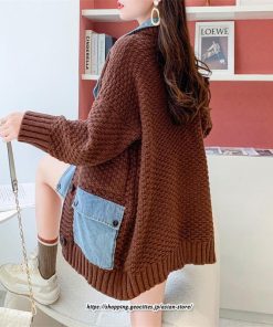 コート・ジャケット | ジャケット レディース 長袖 トップス ニット ニットカーディガン 切り替え デニム アウター 配色 デザイン おしゃれ 冬 カジュアル 2022 秋 カーディガン
